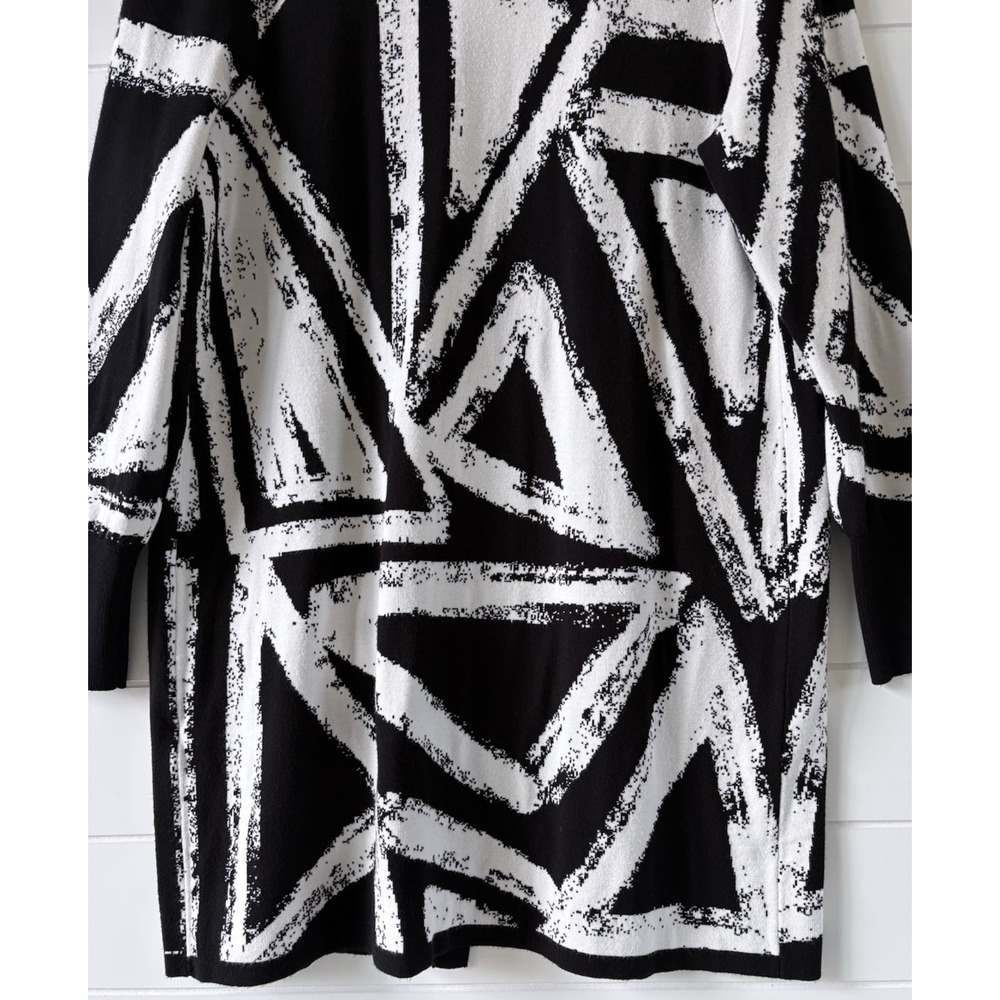 Chicos Black White Abstract Open Front Cardigan Longline Sweater Bold Artsy M - Picture 8 of 15